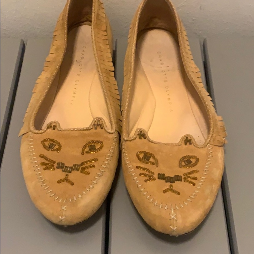 Charlotte Olympia Cat Flat Moccasins w/ Beading